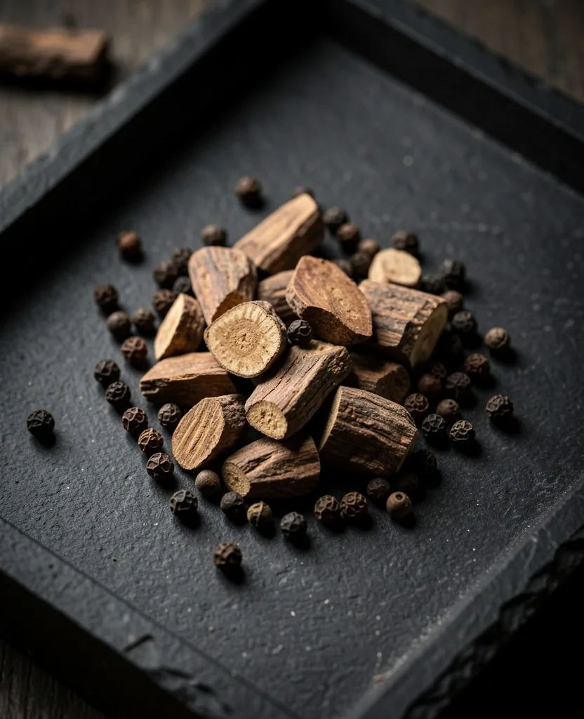 Natural supplement ingredients on a dark surface