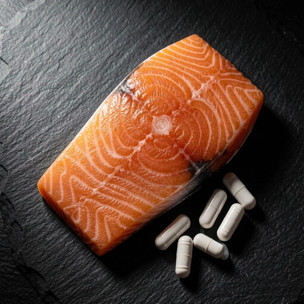 Vitamin D food sources on a dark stone surface